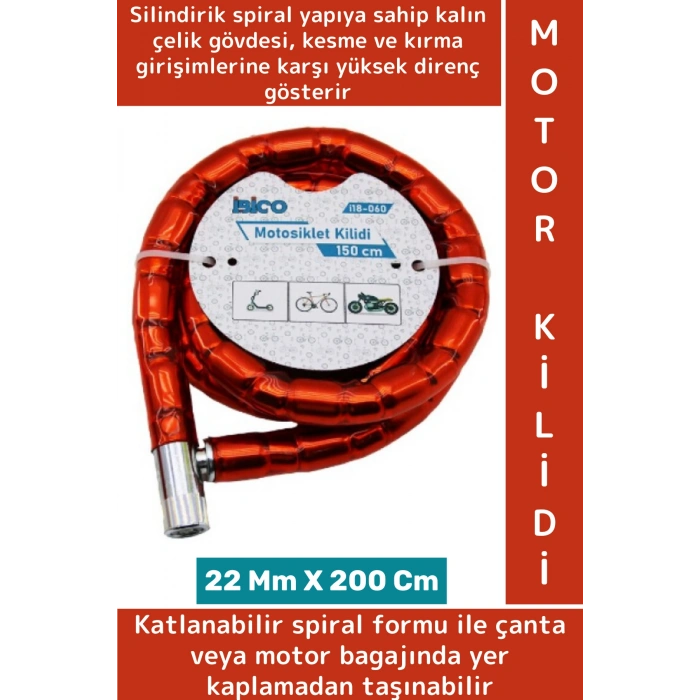 Premium Kesme Kırılmaya Dayanıklı PVC Dış Kaplama Katlanabilir Motor Bisiklet Kilidi 22 Mm x 200 Cm