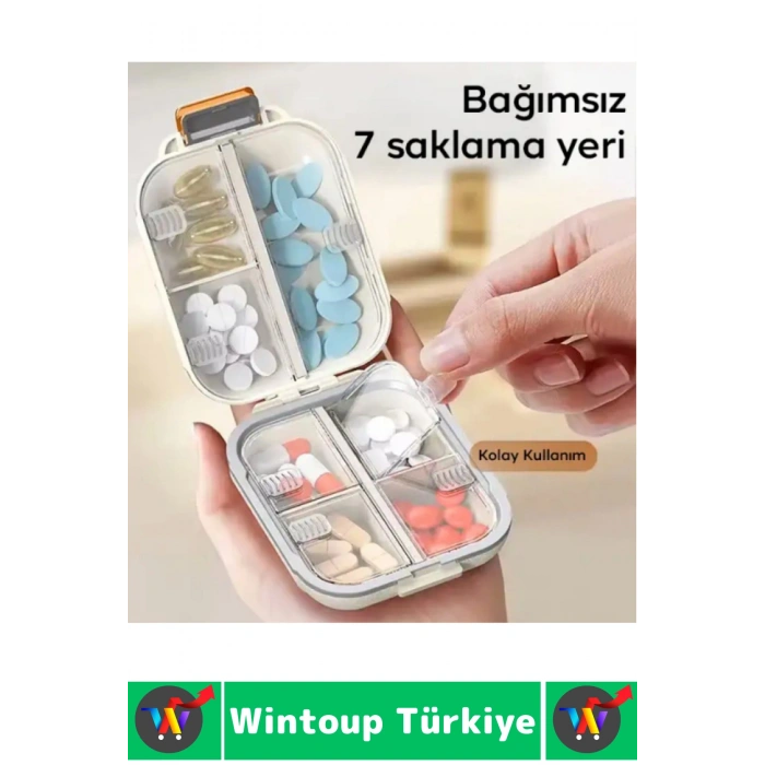 Seyahat Çanta Boy Tablet Kapsül Karışımı Önleyen Kilitli 7 Izgara Bölmeli Pratik İlaç Saklama Kutusu