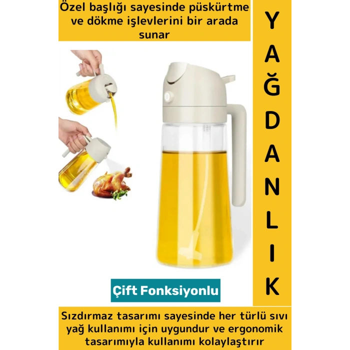 Ergonomik Sızdırmaz Tasarım Yağ Dökme Püskürtme Çift Modlu Özel Başlıklı Cam Yağdanlık 550 ML