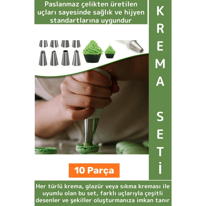 Premium Profesyonel Hobi Kullanım Mutfak Pasta Kek Süsleme Çok Şık Pratik Krema Sıkma Seti 10 Parça
