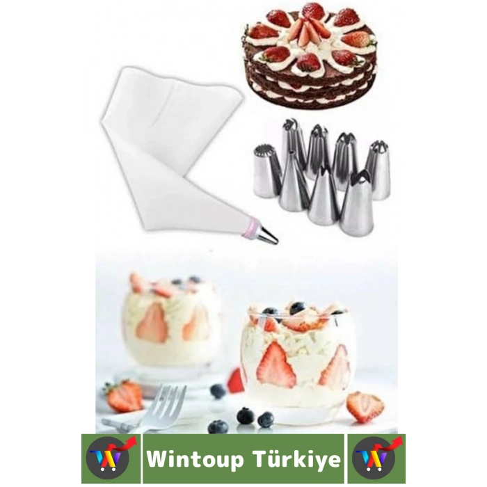 Premium Profesyonel Hobi Kullanım Mutfak Pasta Kek Süsleme Çok Şık Pratik Krema Sıkma Seti 10 Parça