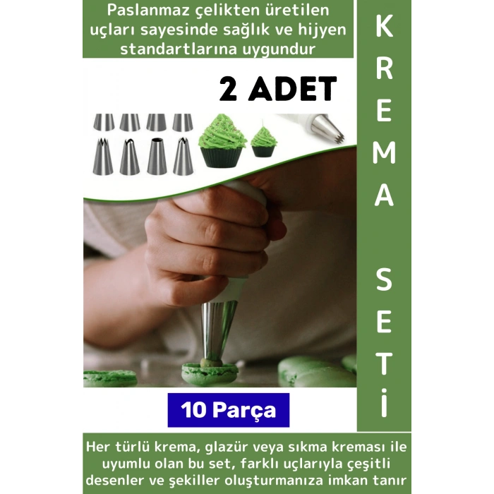 Premium Profesyonel Hobi Mutfak Pasta Kek Süsleme Çok Şık Pratik Krema Sıkma Seti 10 Parça 2 Adet