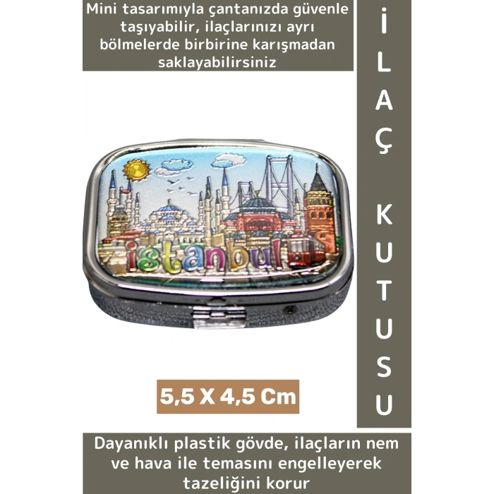 Özel Model Konsept Hediyelik Dekoratif Şık İstanbul Temalı 2 Bölmeli Hap Tablet İlaç Saklama Kutusu