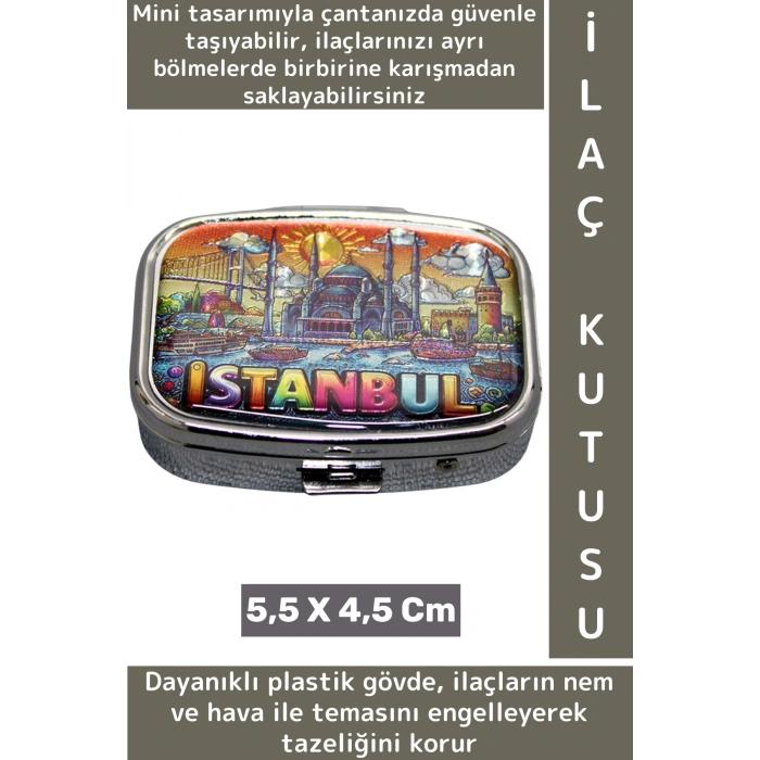 Özel Seri Konsept Hediyelik Dekoratif Şık İstanbul Temalı 2 Bölmeli Hap Tablet İlaç Saklama Kutusu
