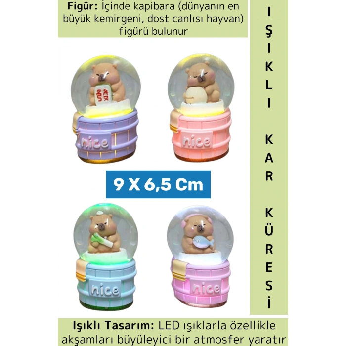 Premium Konsept Hediyelik Biblo Dekoratif Ev Ofis Çok Şık Kapibara Tasarımlı Işıklı Kar Küresi