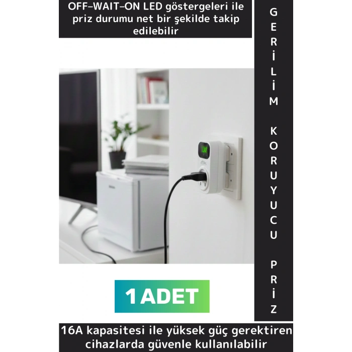 Premium Ev Ofis Montaj Gerektirmeyen Tak Çalıştır Akıllı Gecikme Sistemli Gerilim Koruyucu Priz