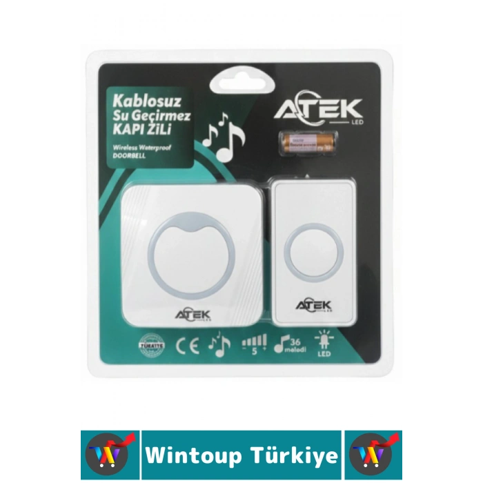 Kendinden Yapışkanlı Ev Kapı Girişi Ofis 36 Melodili LED Işıklı Kablosuz Su Geçirmez Beyaz Kapı Zili