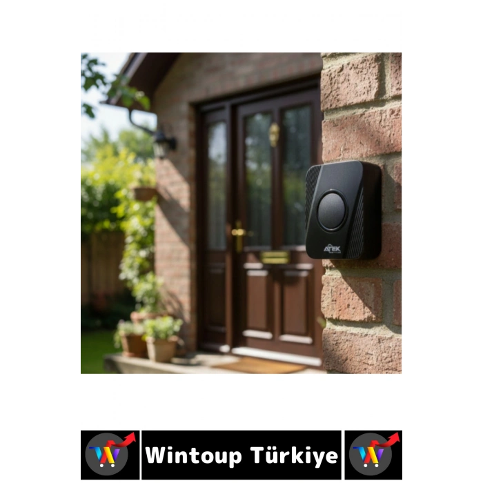 Kendinden Yapışkanlı Ev Kapı Girişi Ofis 36 Melodili LED Işıklı Kablosuz Su Geçirmez Siyah Kapı Zili