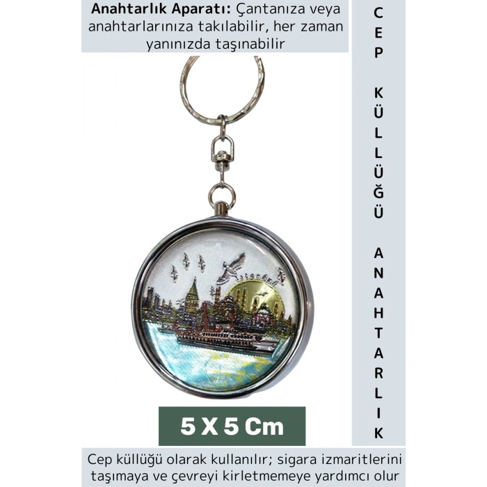 Özel Model Dekoratif Hediyelik Koleksiyon Çok Şık İstanbul Temalı Cep Küllüğü Anahtarlık 5 X 5 Cm