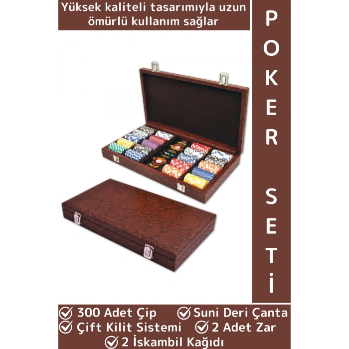 Elit Texas Holdem Casino Blackjack 300 Çipli Çift Kilit Sistemli Suni Deri Çantalı Poker Oyun Seti