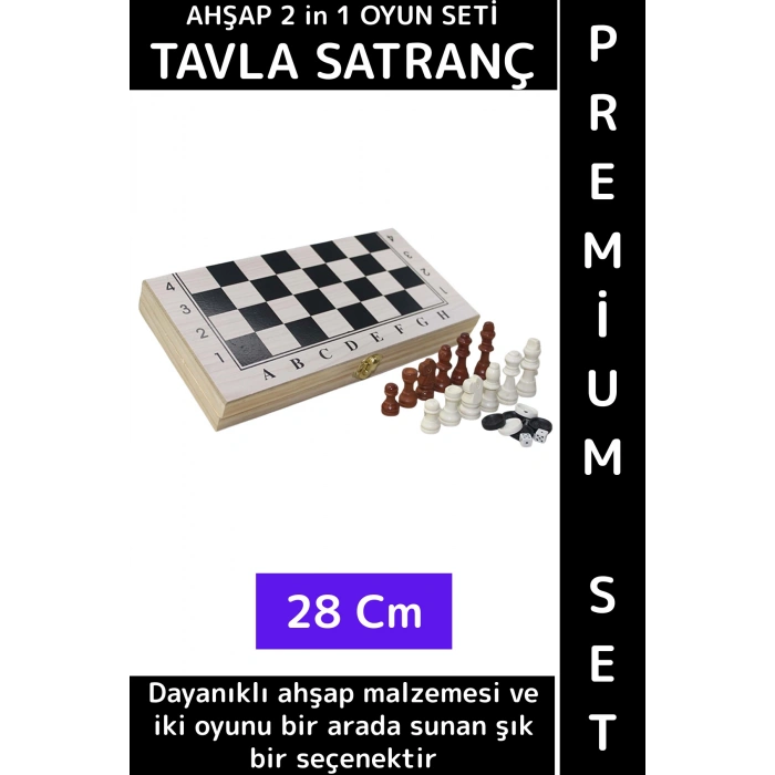 Özel Model Arkadaş Oyun Hediyelik Ahşap Kutulu Tavla Dama Satranç Kompakt Premium Oyun Seti 28 Cm