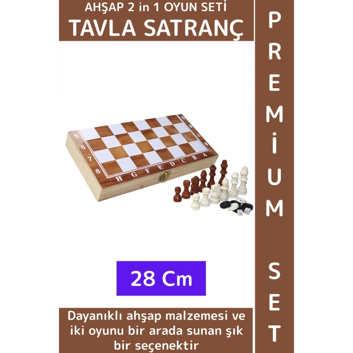 Özel Üretim Arkadaş Oyun Hediyelik Ahşap Kutulu Tavla Dama Satranç Kompakt Premium Oyun Seti 28 Cm