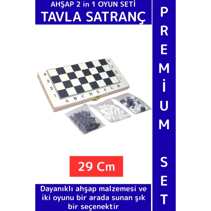 Özel Üretim Arkadaş Oyun Hediyelik Ahşap Kutulu Tavla Dama Satranç Kompakt Premium Oyun Seti 29 Cm