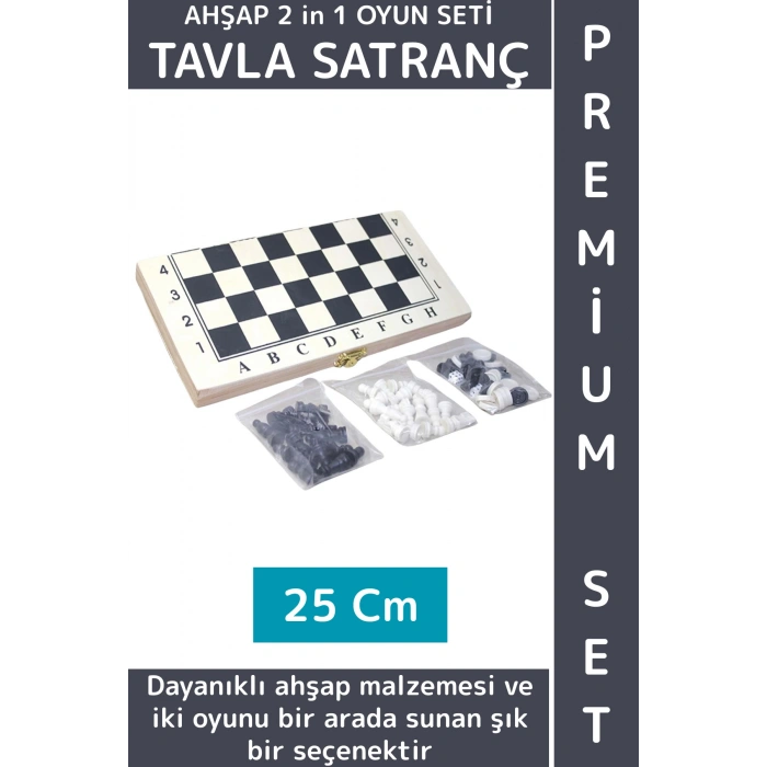 Özel Model Arkadaş Oyun Hediyelik Ahşap Kutulu Tavla Dama Satranç Kompakt Premium Oyun Seti 25 Cm