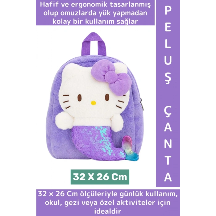 Yeni Sezon Çocuk Genç Kız Gündelik Okul Şık Sevimli Hello Kitty Yumuşak Peluş Sırt Çantası 32X26 Cm