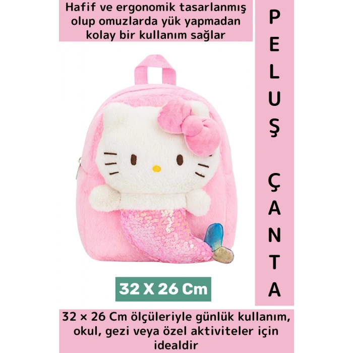 Yeni Sezon Çocuk Genç Kız Gündelik Okul Şık Sevimli Hello Kitty Yumuşak Peluş Sırt Çantası 32X26 Cm