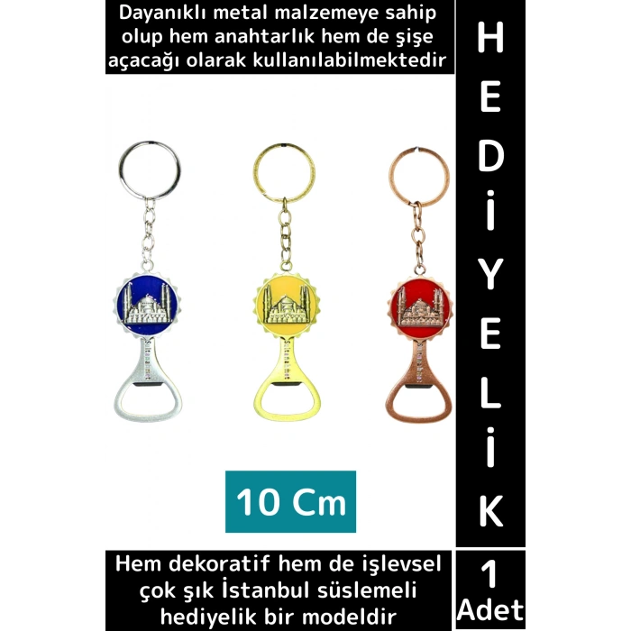 Dayanıklı Dekoratif Hediyelik Çok Amaçlı Şık İstanbul Motifli Metal Şişe Açacağı Anahtarlık 2 in 1