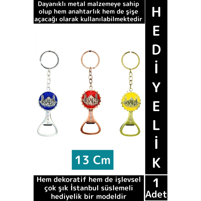 Dayanıklı Dekoratif Hediyelik Çok Amaçlı Şık İstanbul Motifli Metal Şişe Açacağı Anahtarlık 2 in 1