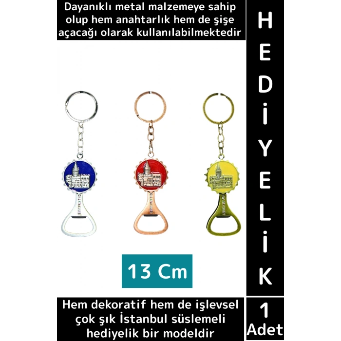Dayanıklı Dekoratif Hediyelik Çok Amaçlı Şık İstanbul Motifli Metal Şişe Açacağı Anahtarlık 2 in 1