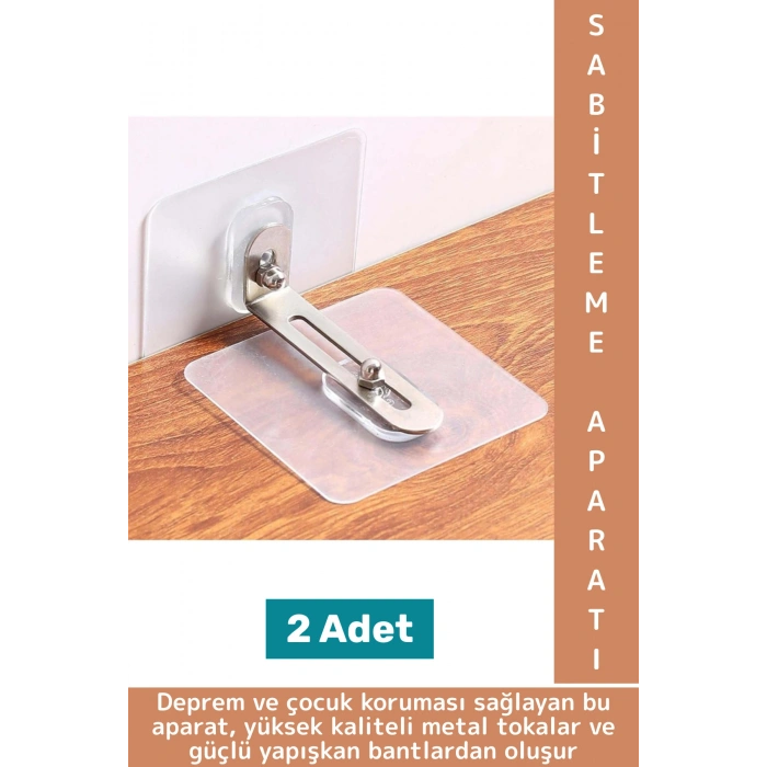 Kendinden Yapışkanlı Kolay Montaj Çocuk Koruma Kitap Dolap Gardırop Mobilya Sabitleme Aparatı 2 Adet