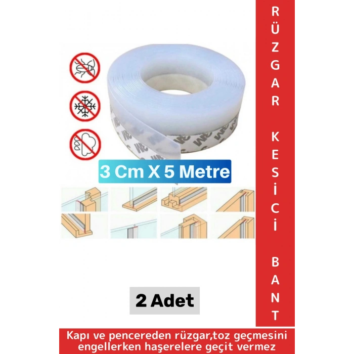 Özel Üretim Kapı Altı Pencere Rüzgar Böcek Haşere Önleyen Rüzgar Kesici Bant 3 Cm X 5 Metre 2 Adet