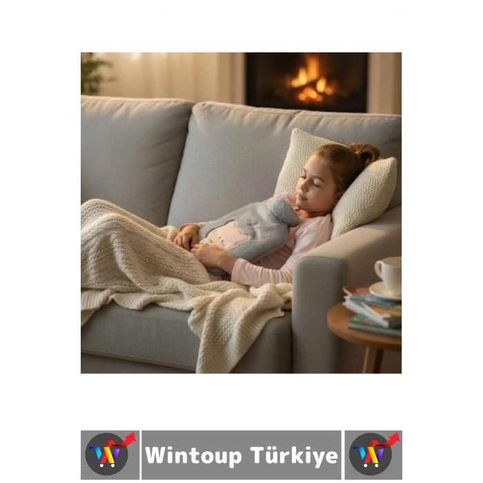 Termal Yapı Karın Bel Eklem Ağrı Sevimli Papyonlu Kedi Figür Yumuşak Peluş Sıcak Su Torbası 1 Litre