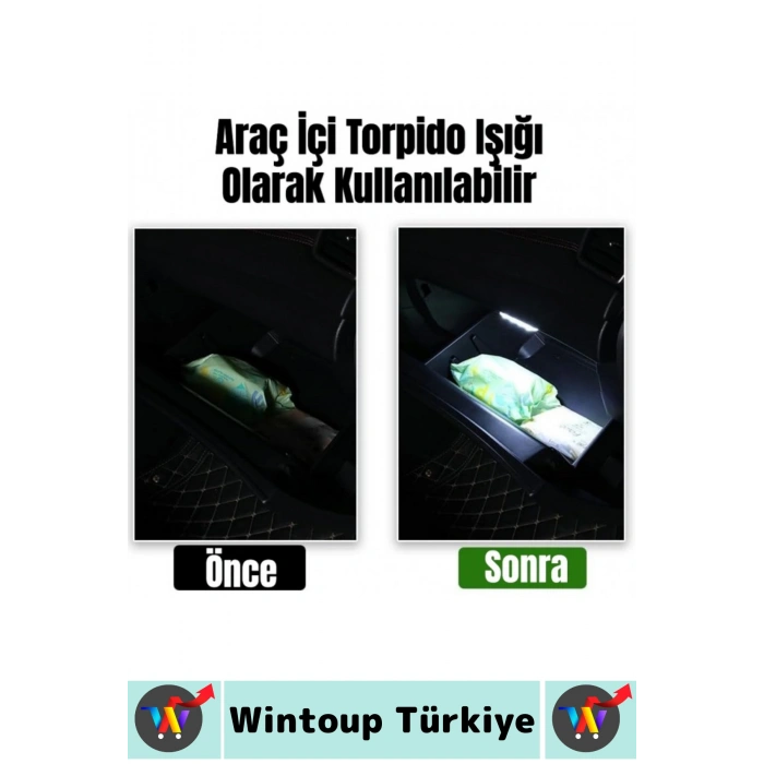 Montaj Gerektirmeyen Mıknatıslı Yapışkanlı Dolap Araç İçi Kamp Dokunmatik Hafif Mini 6 LED RGB Işık