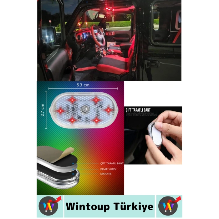 Montaj Gerektirmeyen Mıknatıslı Yapışkanlı Dolap Araç İçi Kamp Dokunmatik Hafif Mini 6 LED RGB Işık