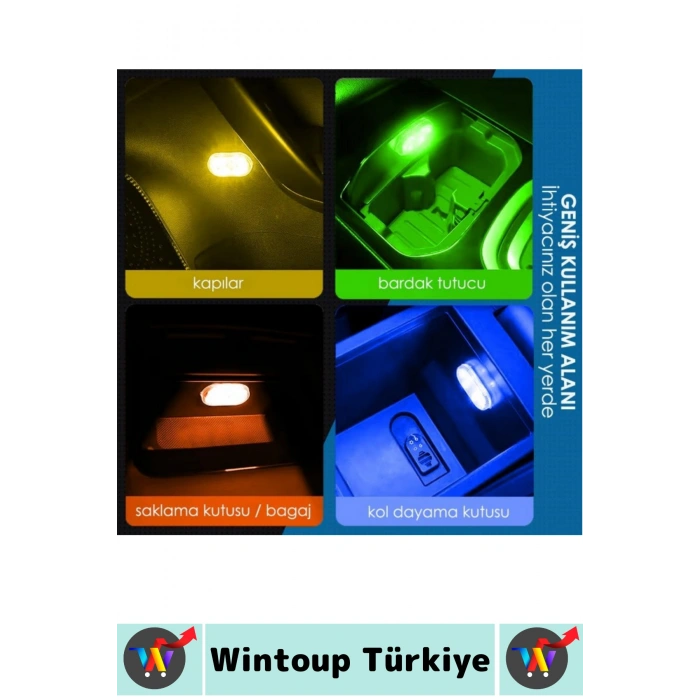 Montaj Gerektirmeyen Mıknatıslı Yapışkanlı Dolap Araç İçi Kamp Dokunmatik Hafif Mini 6 LED RGB Işık