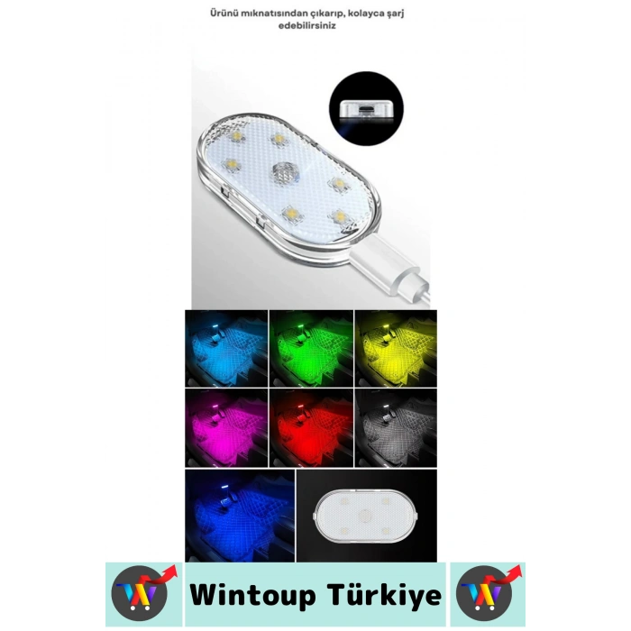 Montaj Gerektirmeyen Mıknatıslı Yapışkanlı Dolap Araç İçi Kamp Dokunmatik Hafif Mini 6 LED RGB Işık