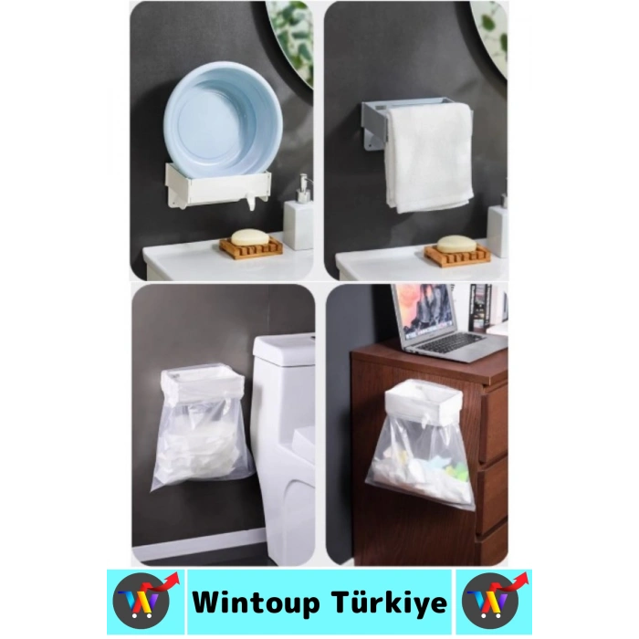 Kendinden Yapışkanlı Mutfak Banyo Balkon Ofis Kamp Piknik Katlanabilir Çöp Poşeti Tutucu Aparat