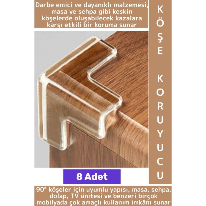 Kendinden Yapışkanlı Çocuk Güvenlik Masa Mobilya Çarpma Önleyen Silikon Köşe Kenar Koruyucu 8 Adet