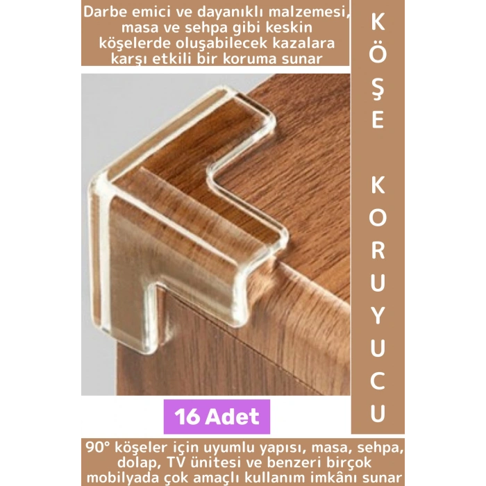 Kendinden Yapışkanlı Çocuk Güvenlik Masa Mobilya Çarpma Önleyen Silikon Köşe Kenar Koruyucu 16 Adet