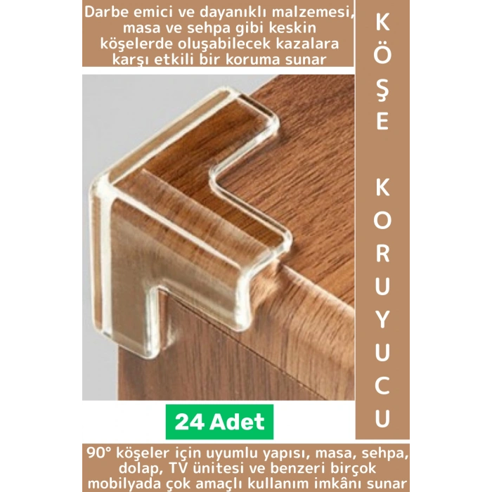 Kendinden Yapışkanlı Çocuk Güvenlik Masa Mobilya Çarpma Önleyen Silikon Köşe Kenar Koruyucu 24 Adet