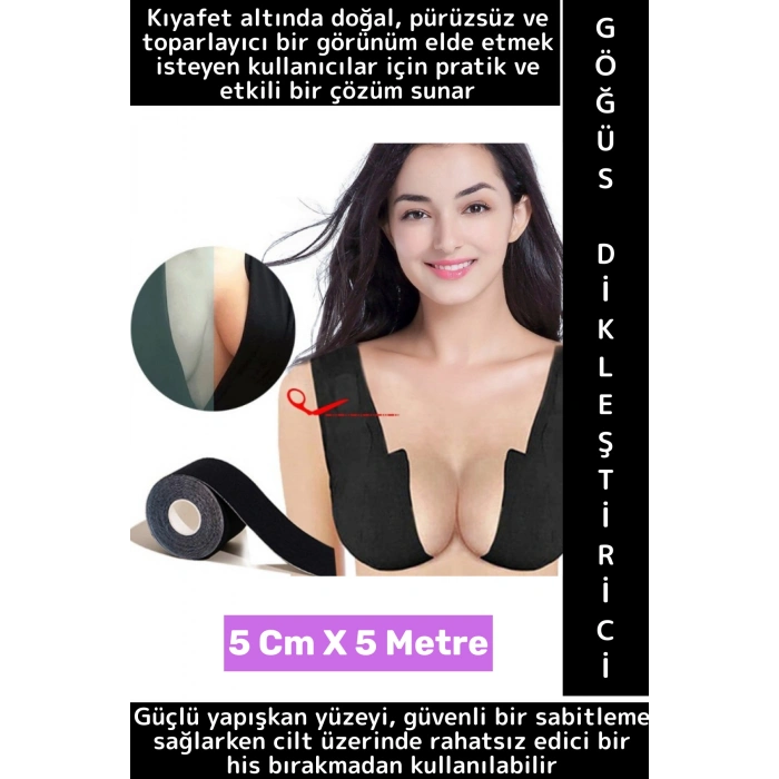 İç Göstermez Göğüs Toparlayıcı Sabitleyici Dikleştirici Şekillendirici Yapışkan Bant 5 Cm X 5 Metre