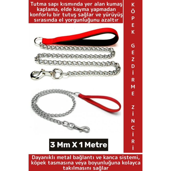 Ergonomik Tutuş Dayanıklı Küçük Orta Irk Evcil Hayvan Pet Köpek Gezdirme Zinciri 3 Mm X 1 Metre