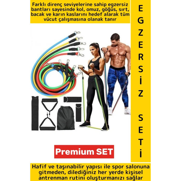 Ev Ofis Açık Alan Çok Fonksiyonlu Antrenman Spor Egzersiz Bandı Taşıma Çantalı Premium Set 11 Parça