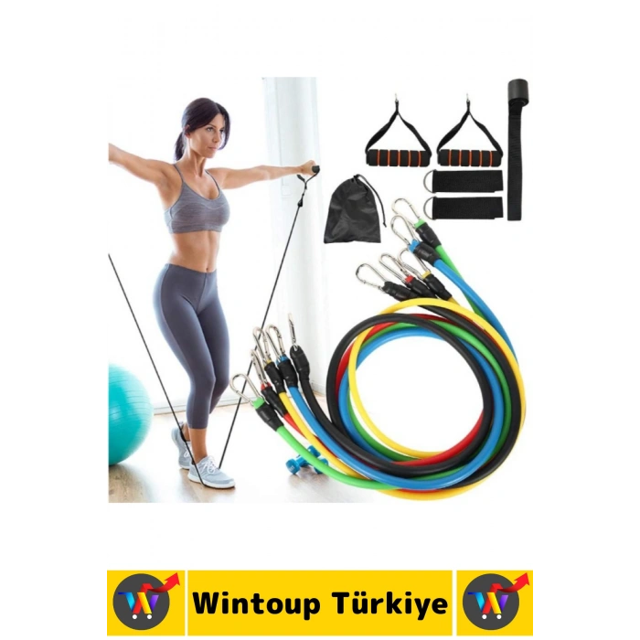 Ev Ofis Açık Alan Çok Fonksiyonlu Antrenman Spor Egzersiz Bandı Taşıma Çantalı Premium Set 11 Parça