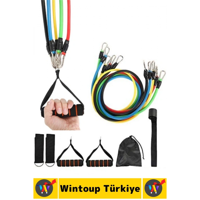 Ev Ofis Açık Alan Çok Fonksiyonlu Antrenman Spor Egzersiz Bandı Taşıma Çantalı Premium Set 11 Parça