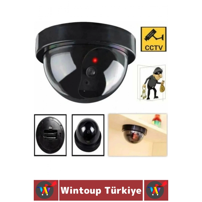 Ev Dükkan Kırmızı Işıklı Hareket Sensörlü 5 Metre Algı Mesafeli Pilli Güvenlik Caydırıcı Dome Kamera