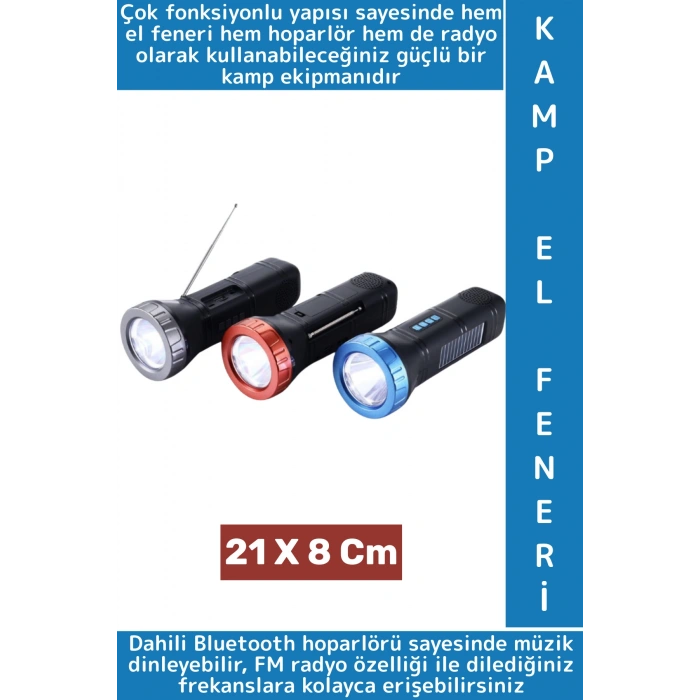 Premium Çok Fonksiyonlu Bluetooth Radyolu Şarjlı Güneş Enerjili Kolay Kavrama Outdoor Kamp El Feneri