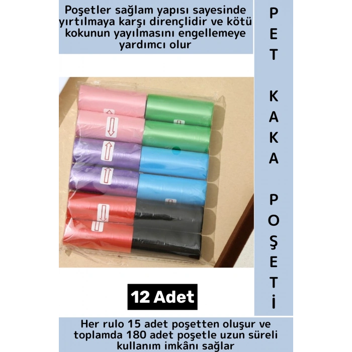 Evcil Hayvan Gezdirme Tuvalet Eğitim Yırtılma Dayanıklı Hijyenik Köpek Kaka Poşeti 12 Rulo 180 Poşet