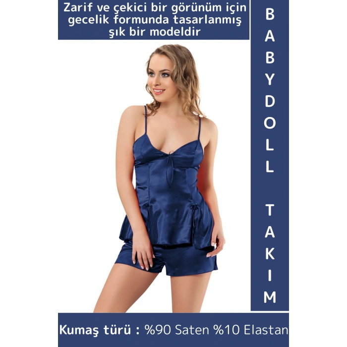 Özel Kreasyon Sevgili Gece Zarif Çekici Sexy Fantezi Gecelik Giyim Saten Babydoll Atlet Şort Takımı