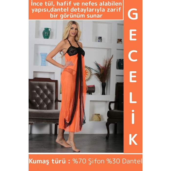 Yeni Sezon Zarif Rahat Büyüleyici Sevgililer Günü Hafif Tül Dantel Detaylı Çok Şık Kadın Gecelik
