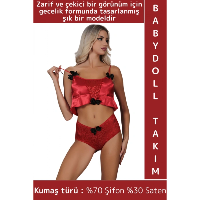 Yeni Kreasyon Özel Gün Gece Zarif Çekici Sexy Fantezi Gecelik Giyim Saten Babydoll Atlet Şort Takım