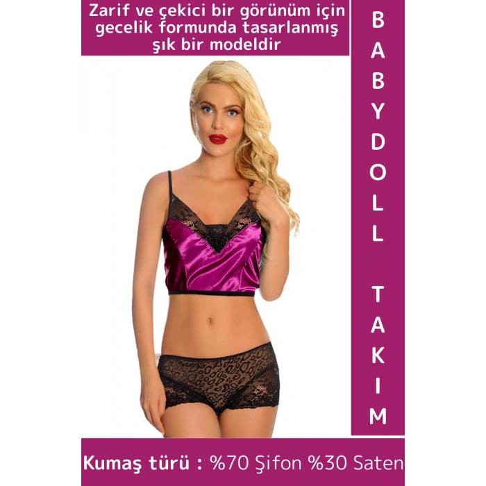 Yeni Sezon Özel Gün Gece Zarif Çekici Sexy Fantezi Gecelik Giyim Saten Babydoll Atlet Şort Takımı