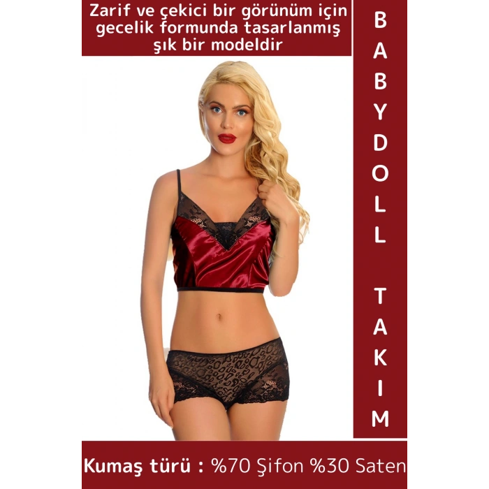 Yeni Sezon Özel Gün Gece Zarif Çekici Sexy Fantezi Gecelik Giyim Saten Babydoll Atlet Şort Takımı