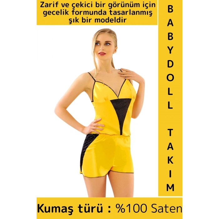 Özel Kreasyon Zarif Rahat Sevgili Özel Gece Sexy Fantezi Kadın Saten Şık Atlet Şort Babydoll Takımı