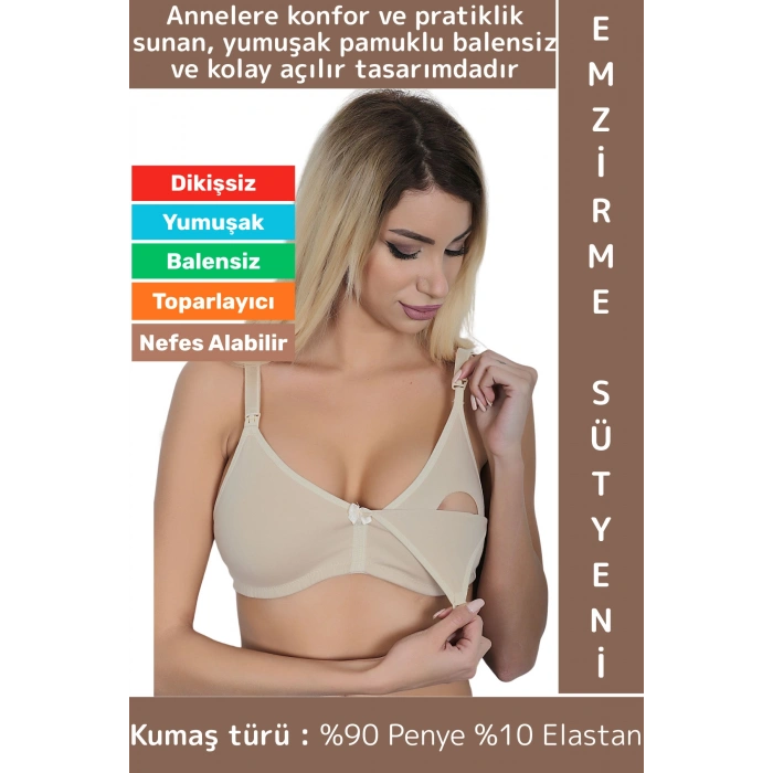 Toparlayıcı Rahat Tam Kalıp Dikişsiz Balensiz Nefes Alabilir Yumuşak Pamuklu Penye Emzirme Sütyeni