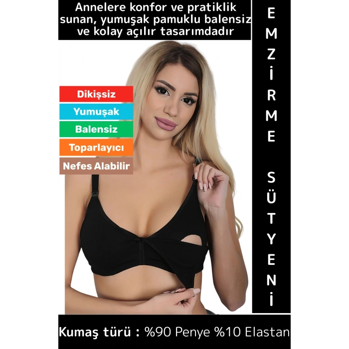 Toparlayıcı Rahat Tam Kalıp Dikişsiz Balensiz Nefes Alabilir Yumuşak Pamuklu Penye Emzirme Sütyeni